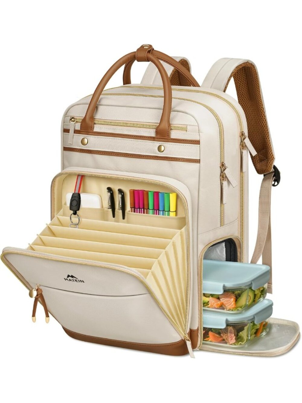 Stylish Teacher Backpack with Lunch Compartment, Fits 15.6" Laptop, Durable